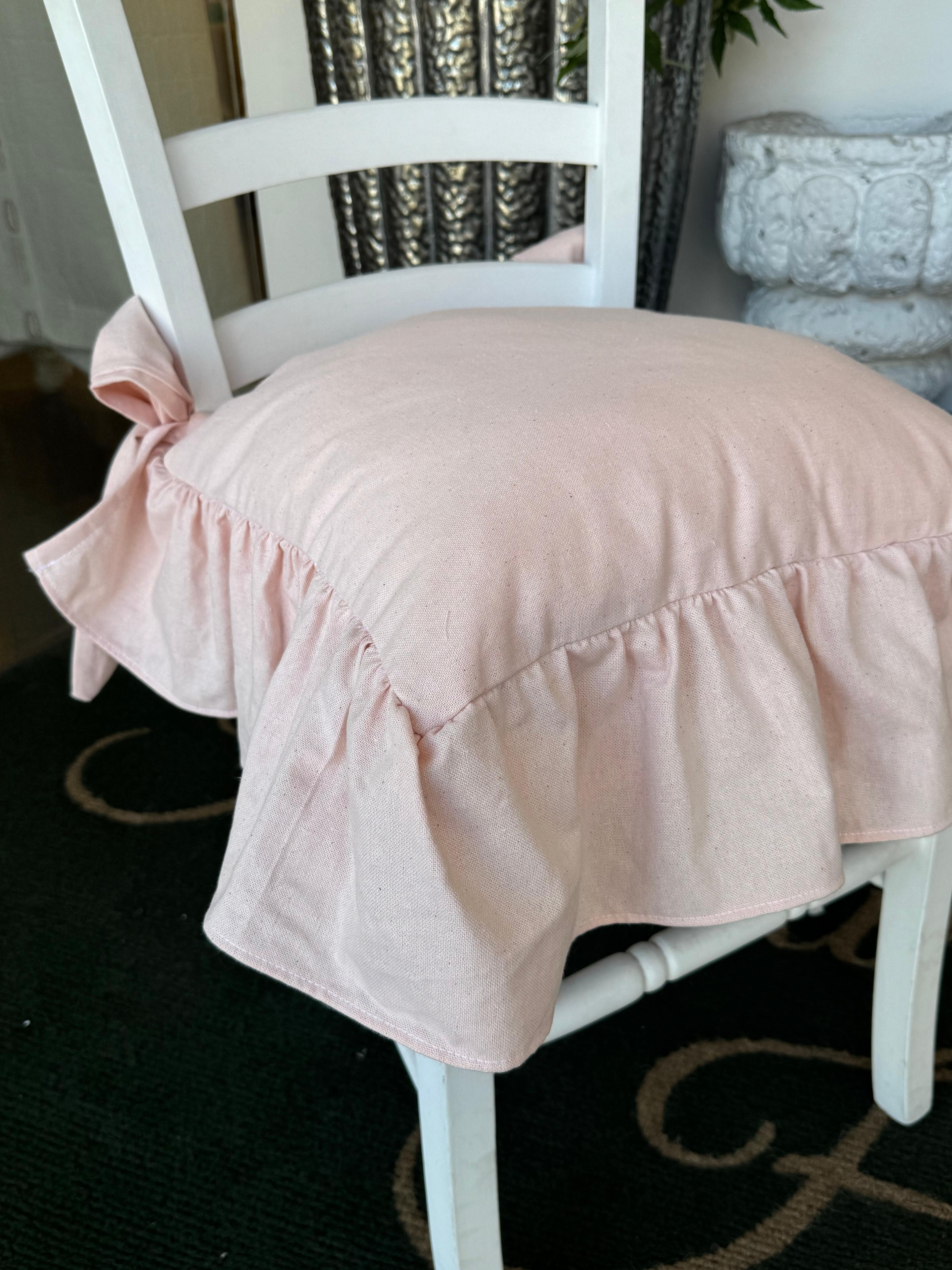 Cuscino da sedia sartoriale in panama rosa chiaro con balza - 45x45 cm +15 cm balza - FiorentinoHome - Foto 3